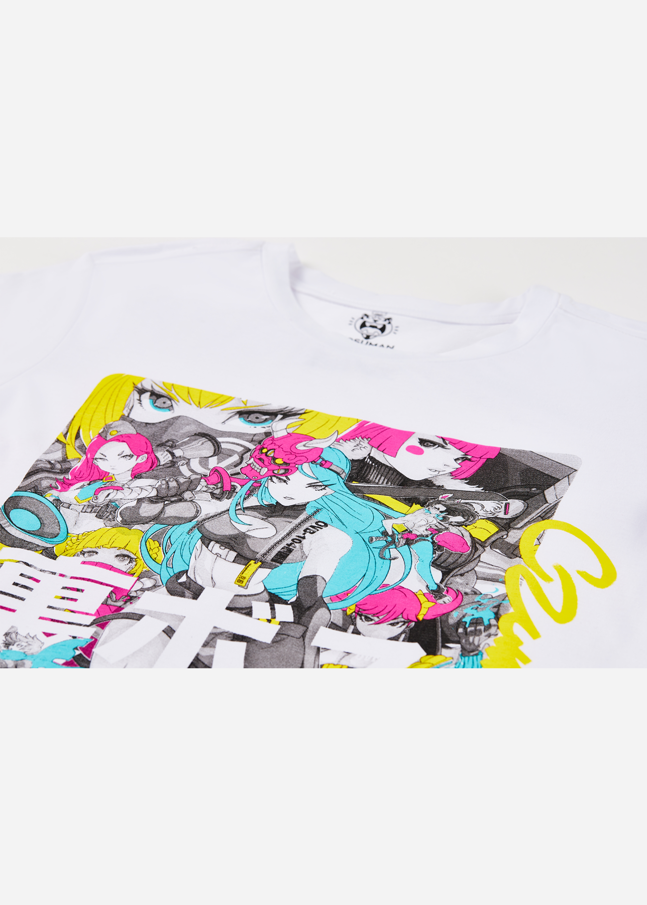 An anime tshirt featuring a cmyk inspired graphic on the front! Get your anime fix with our high-quality cotton clothing and shirts, perfect for any fan.