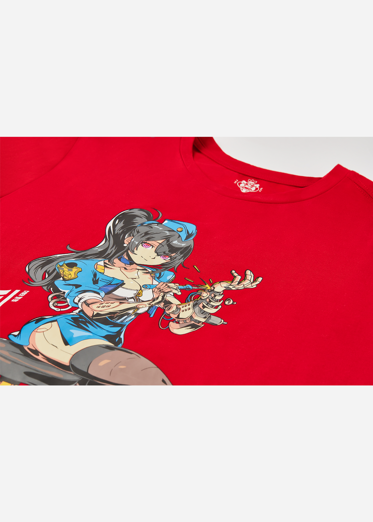 An anime tshirt featuring a cyber police anime waifu on the front! Indulge in our premium anime shirts and clothing, all crafted from high-quality cotton materials.