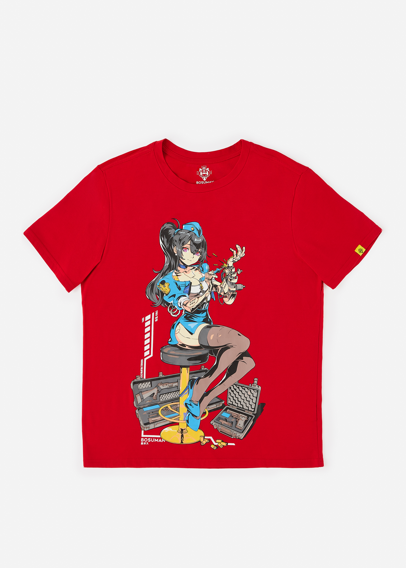 An anime tshirt featuring a cyber police anime waifu on the front! Indulge in our premium anime shirts and clothing, all crafted from high-quality cotton materials.