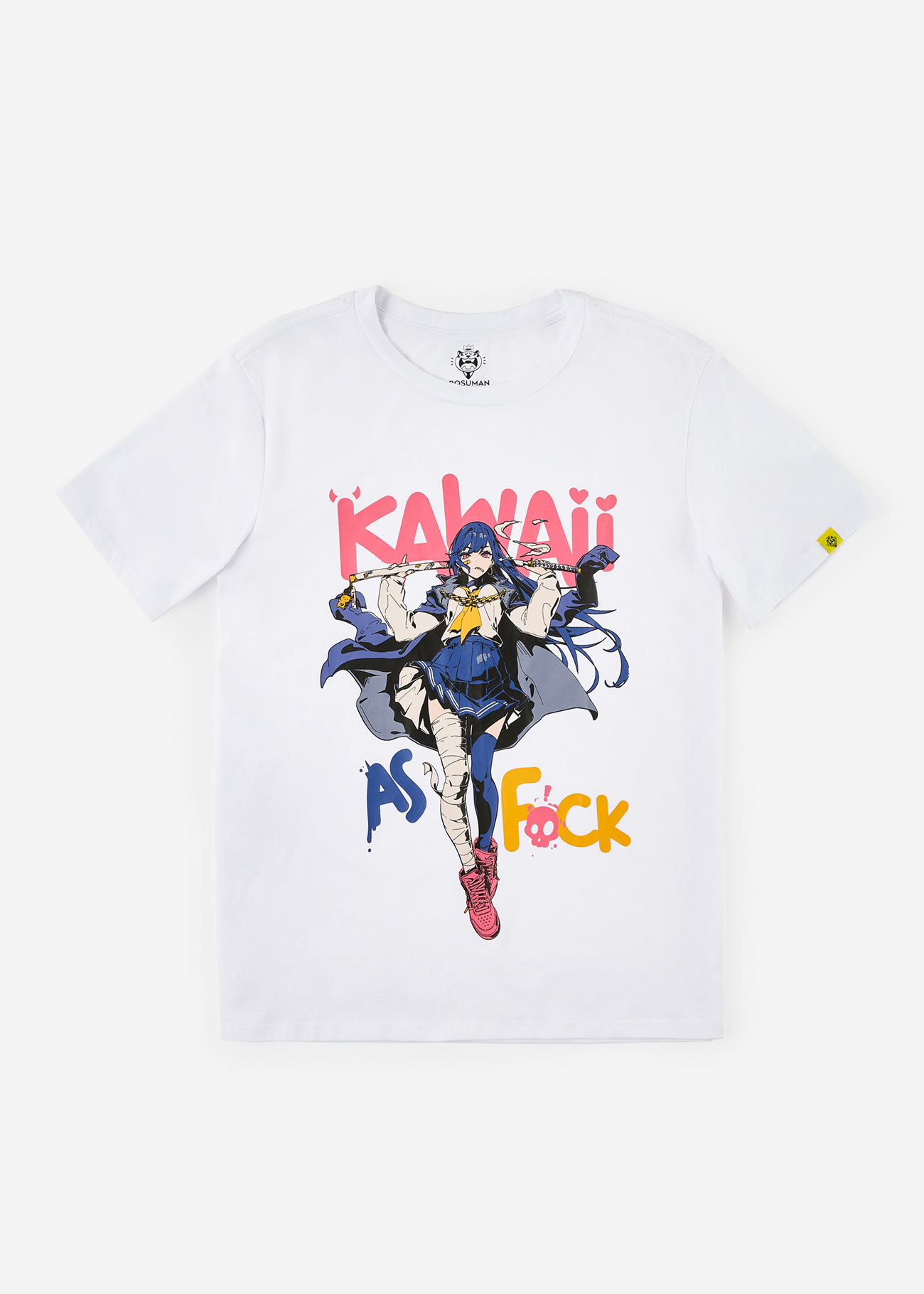 A front facing photo of the white version of the kawaii as f*ck waifu anime shirt