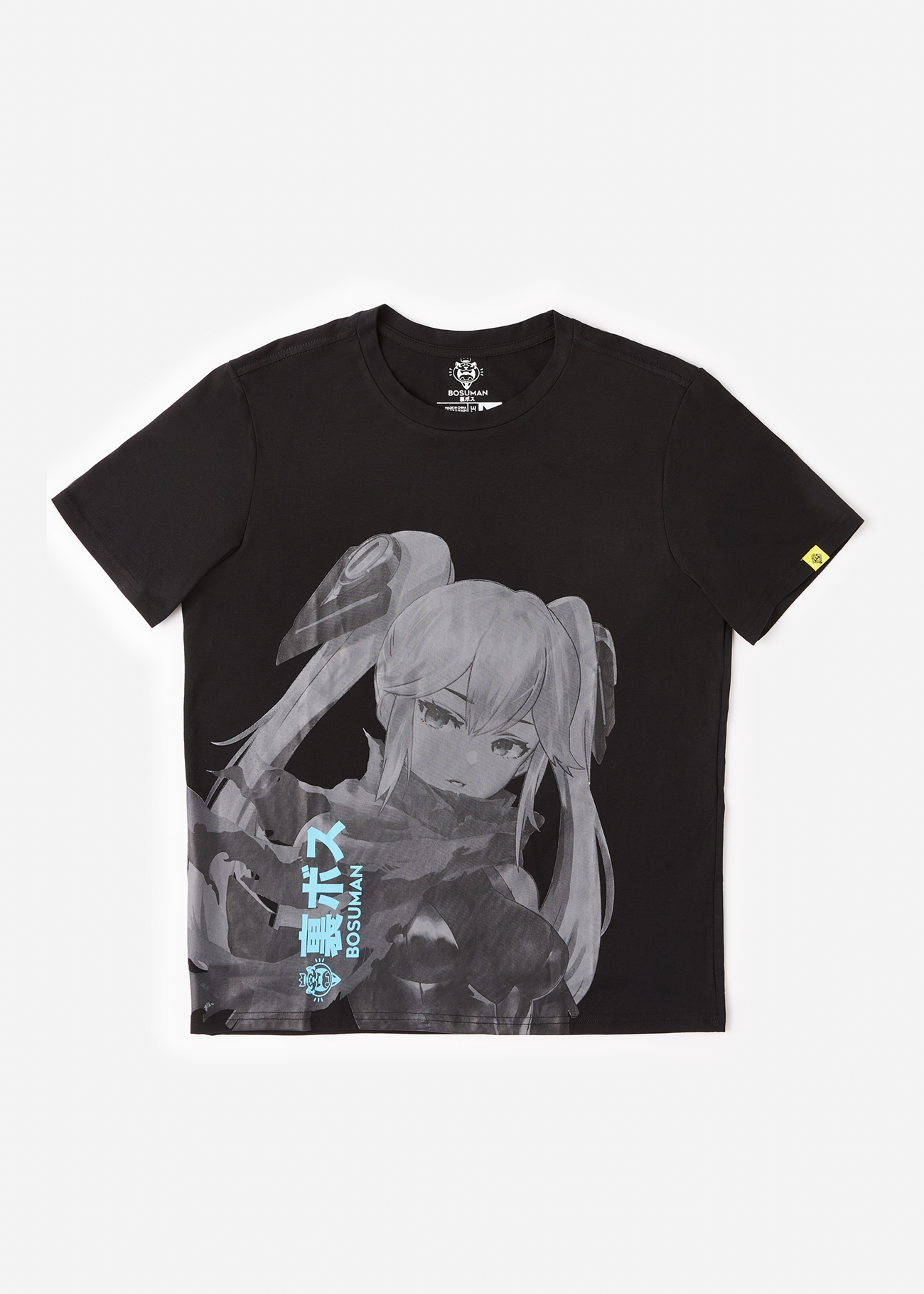 A graphic tee with a ninja girl waifu depicted on the front, an anime t-shirt