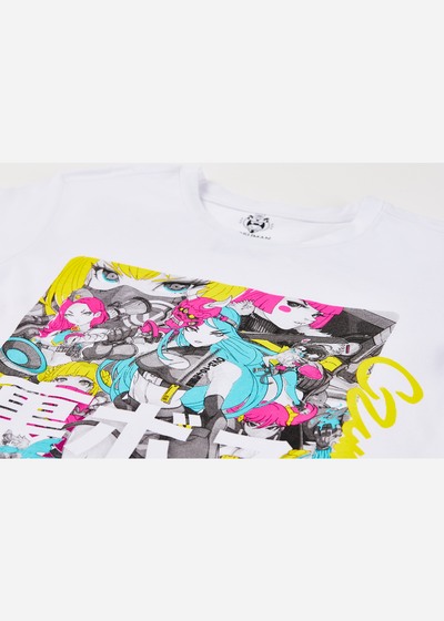 An anime tshirt featuring a cmyk inspired graphic on the front! Get your anime fix with our high-quality cotton clothing and shirts, perfect for any fan.