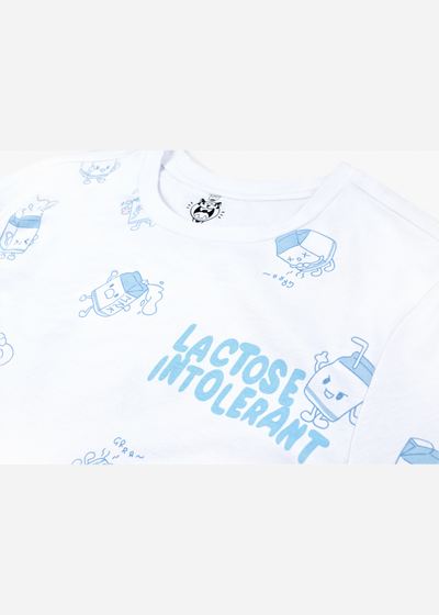 An anime tshirt featuring small lactose intolerant themed characters getting up to mischief! Anime clothing, anime shirts, and more. High quality cotton clothes.