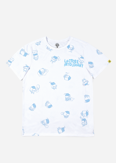 An anime tshirt featuring small lactose intolerant themed characters getting up to mischief! Anime clothing, anime shirts, and more.