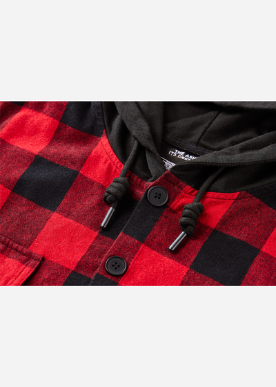 Close front photo of Phoenix Flannel - Anime clothing depicting a Phoenix in screen print on the back, anime sweaters, hoodies, outerwear