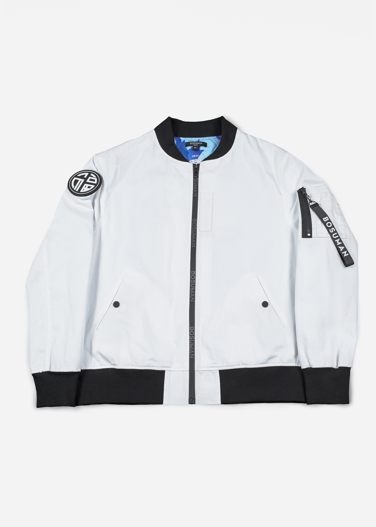 Photo of the front of Zodiac Bomber Jacket featuring Rabbit embroidery on a white piece of clothing